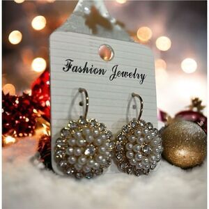 Fashion Jewelry Faux Pearl‎ Gold Tone Bling Flower Statement Dangle Earrings NEW